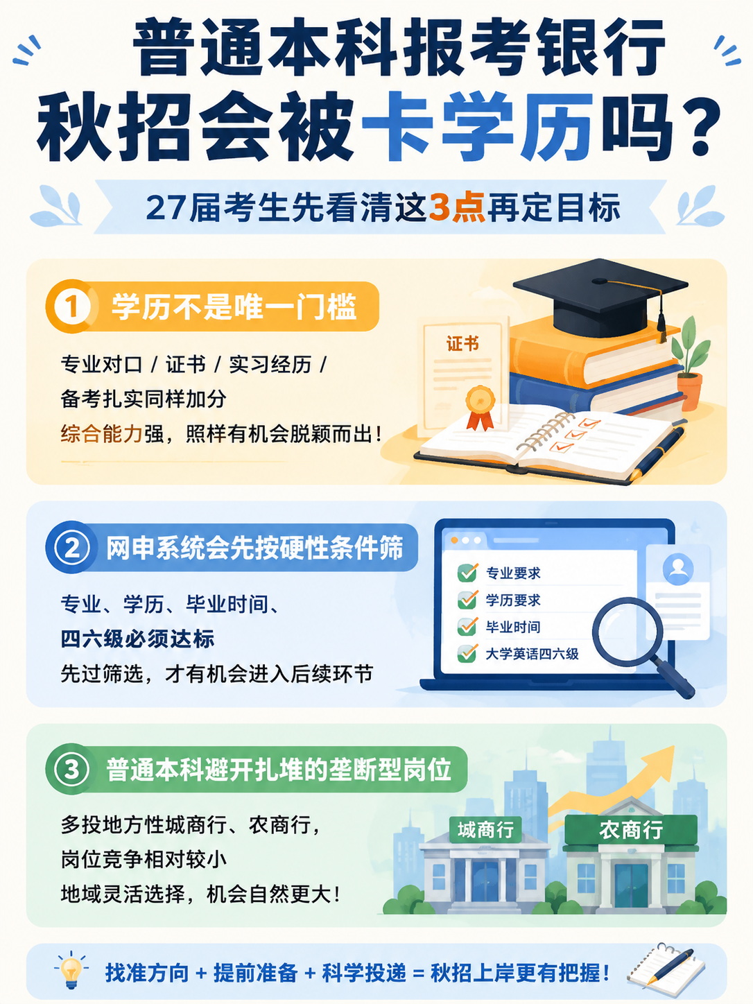 普通本科报考银行秋招学历门槛信息图