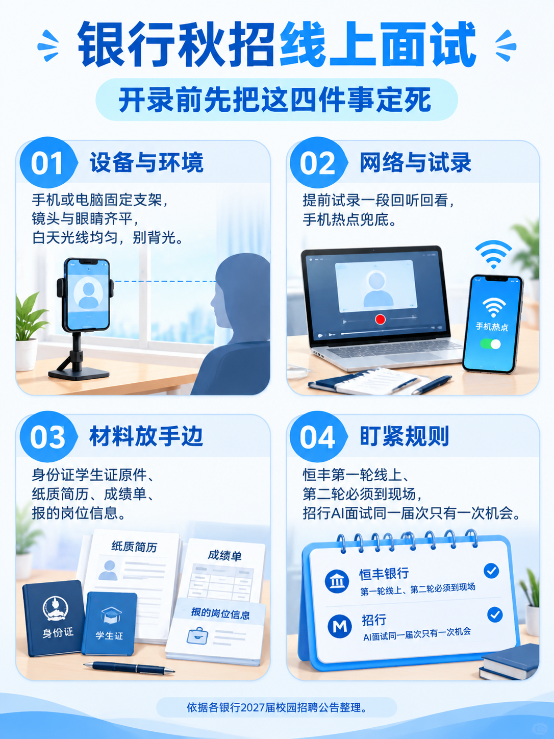 银行秋招线上面试开录前四件事信息图