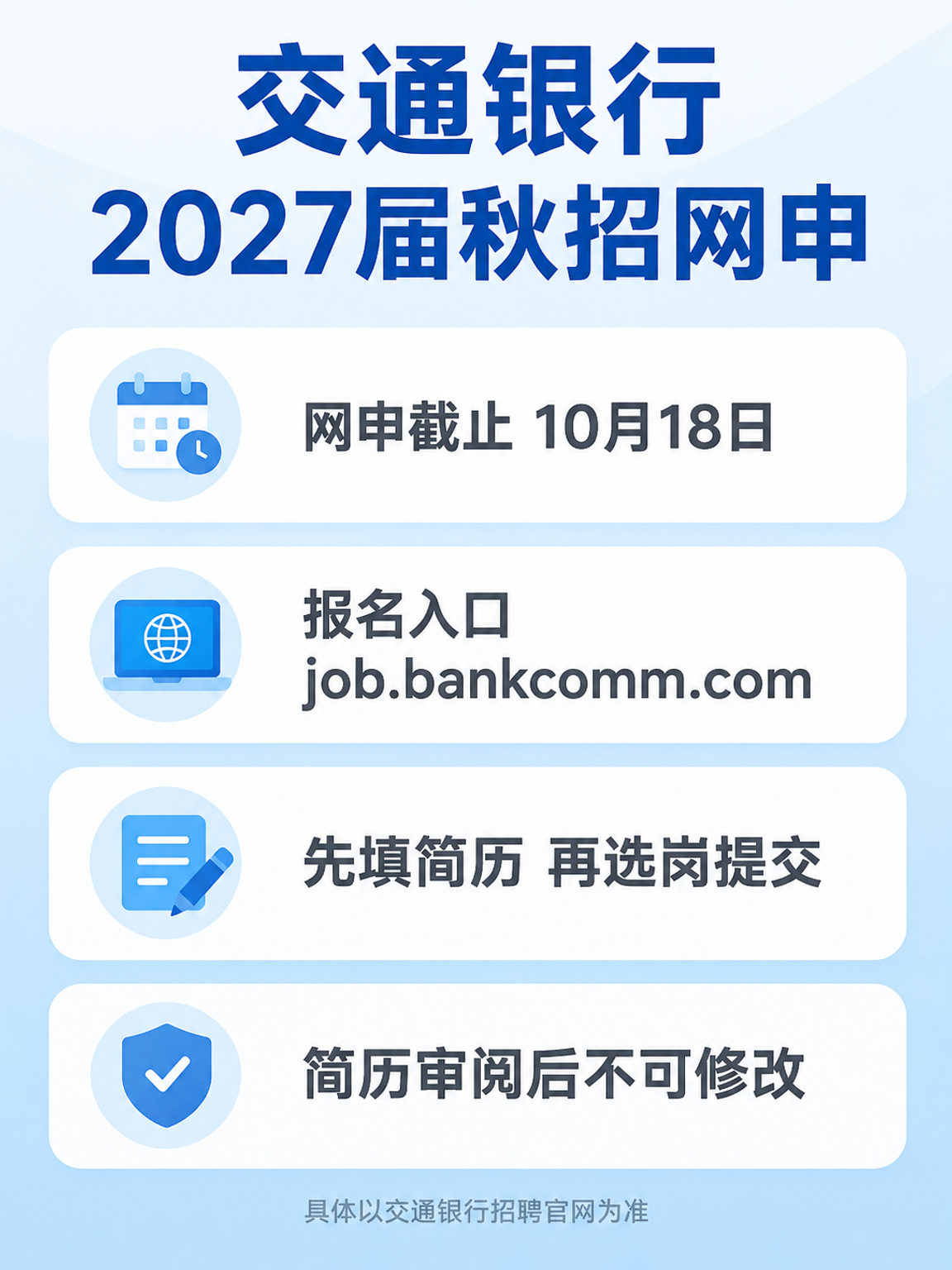 交通银行2027届秋招网申关键信息图