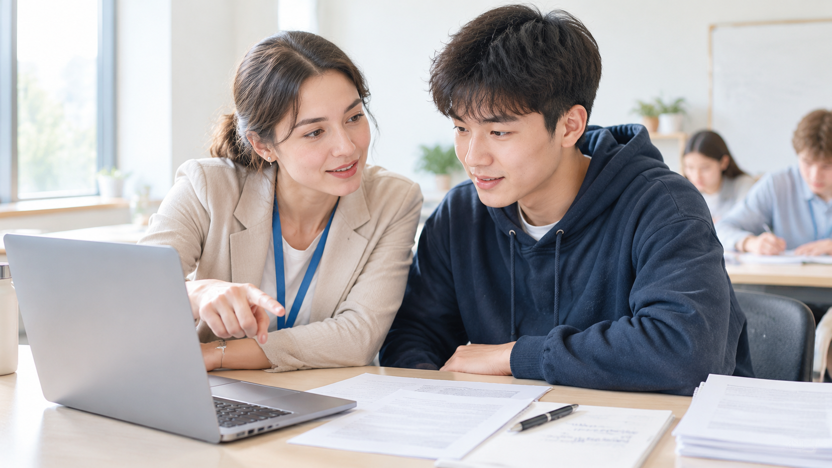 老师带学生逐句打磨材料