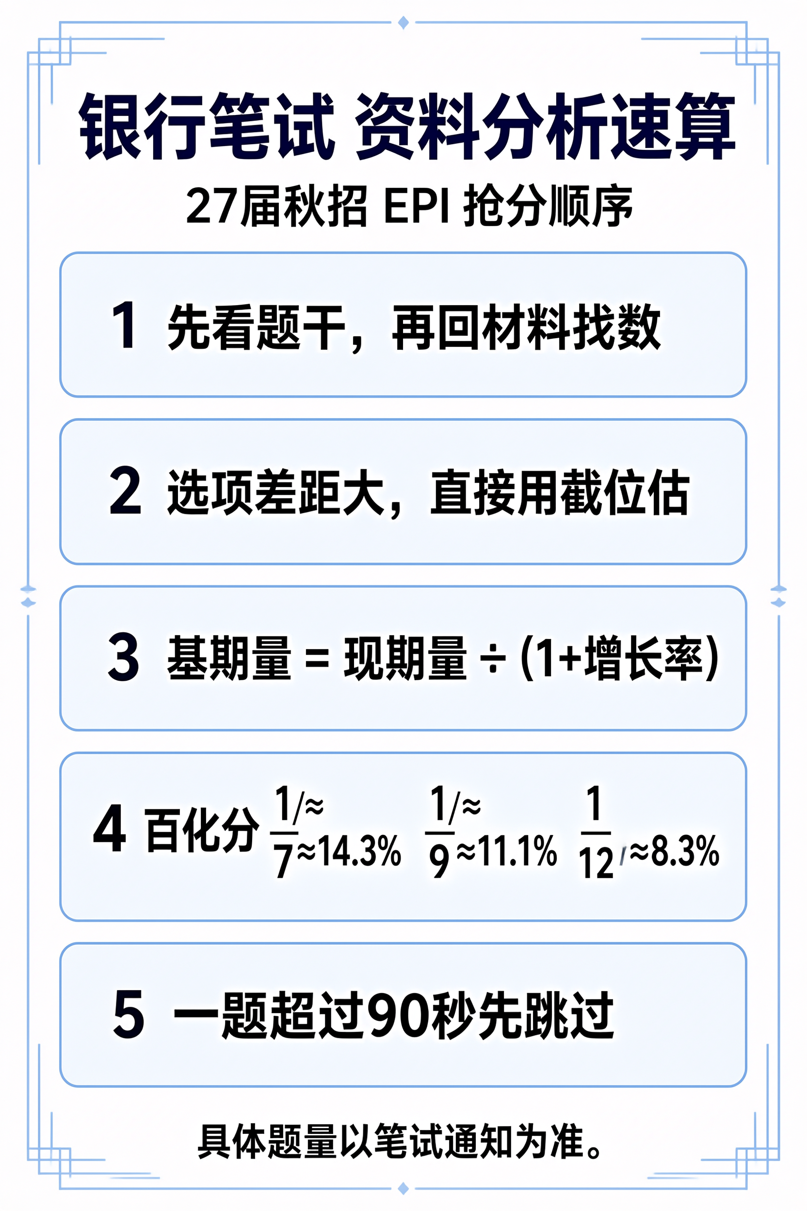 银行笔试资料分析速算方法知识卡片