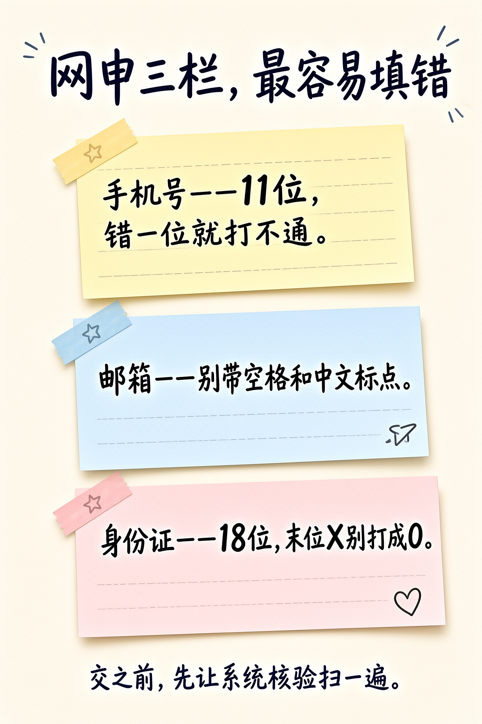 网申三栏易错点手账清单信息图
