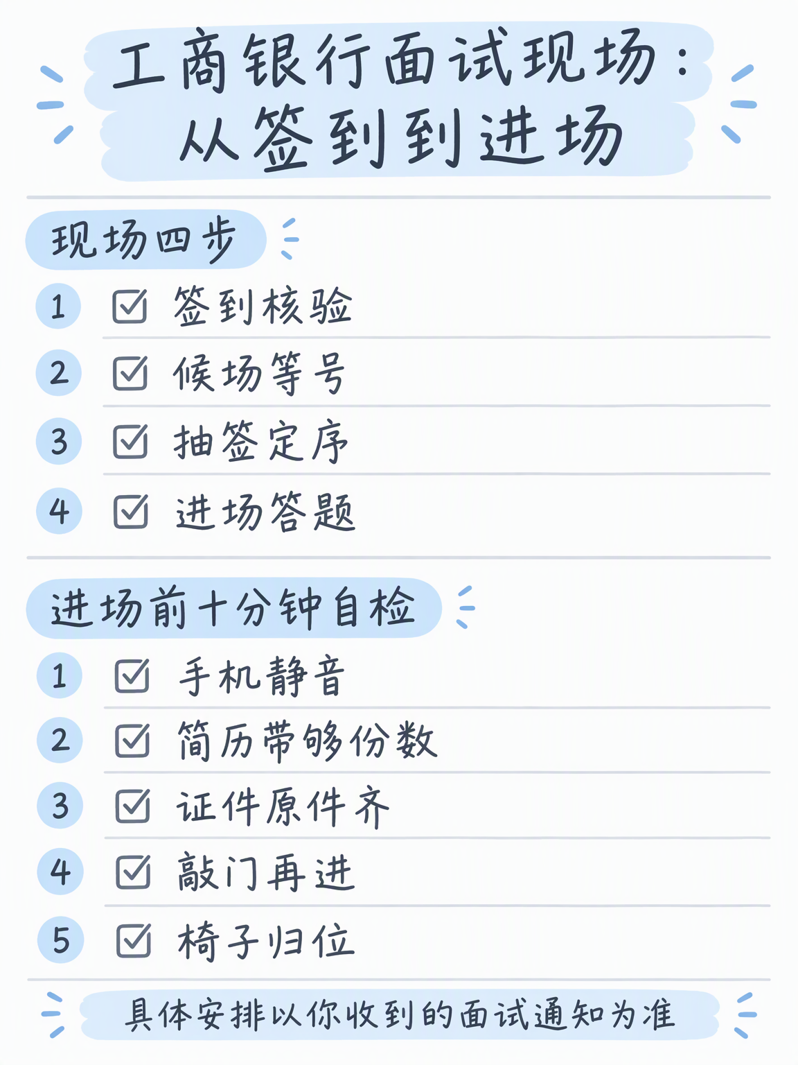 工行面试现场签到到进场流程卡