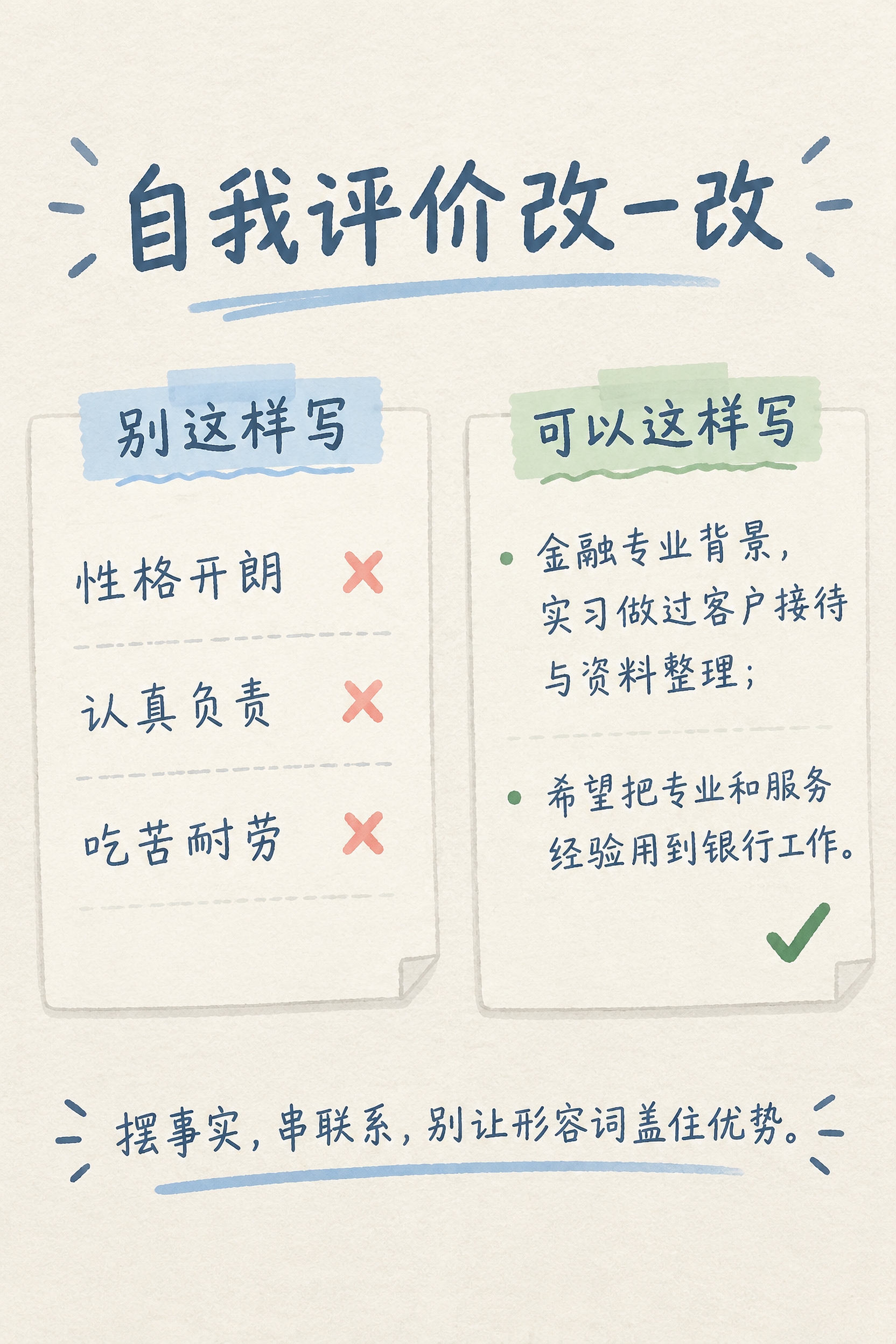 网申自我评价改写对照信息图
